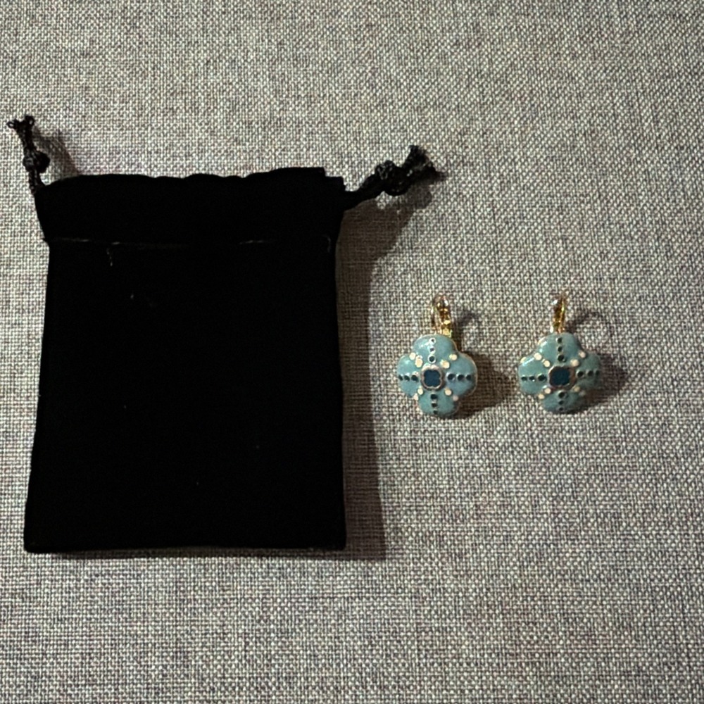 Signed Joan Rivers Classics Collection Blue Enamel Quatrefoil Clover Earrings